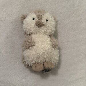 Jellycat Little Owl Plush Stuffed Animal Collectible Shaggy Cream Taupe 7”